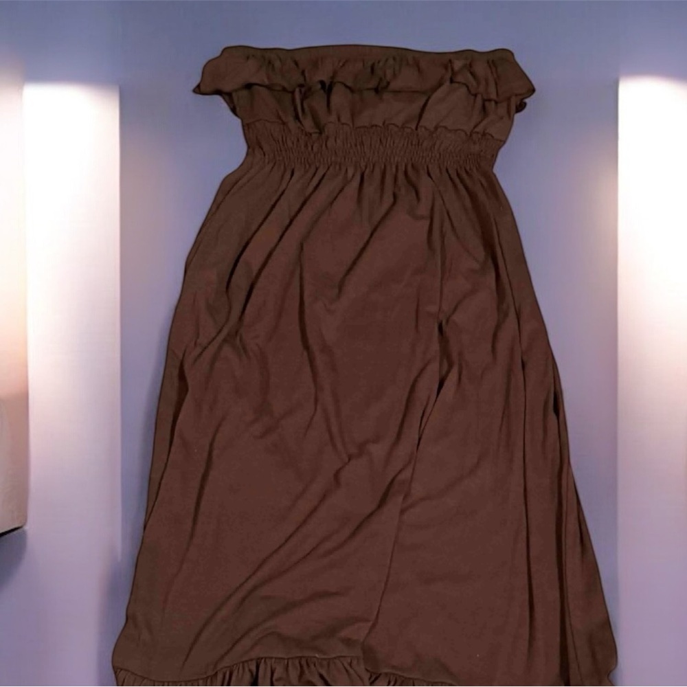 Dots Brown Garment dress sleeveless MEDIUM pit to pit 17in length 43in - Picture 4 of 5